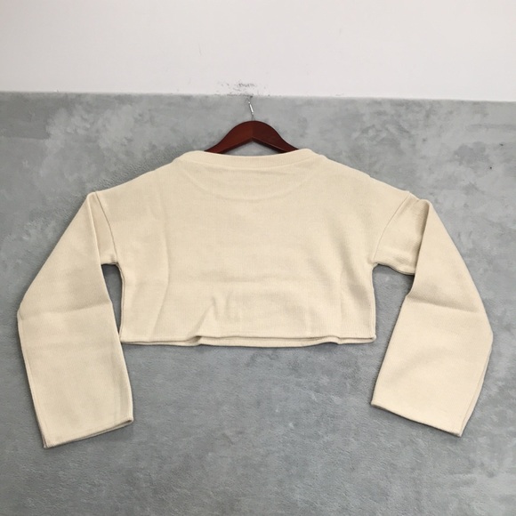 Choosy Elsa Cream Cropped Slouchy Slit Bell Sleeve Boxy Sweater Size XSmall New - Picture 10 of 12
